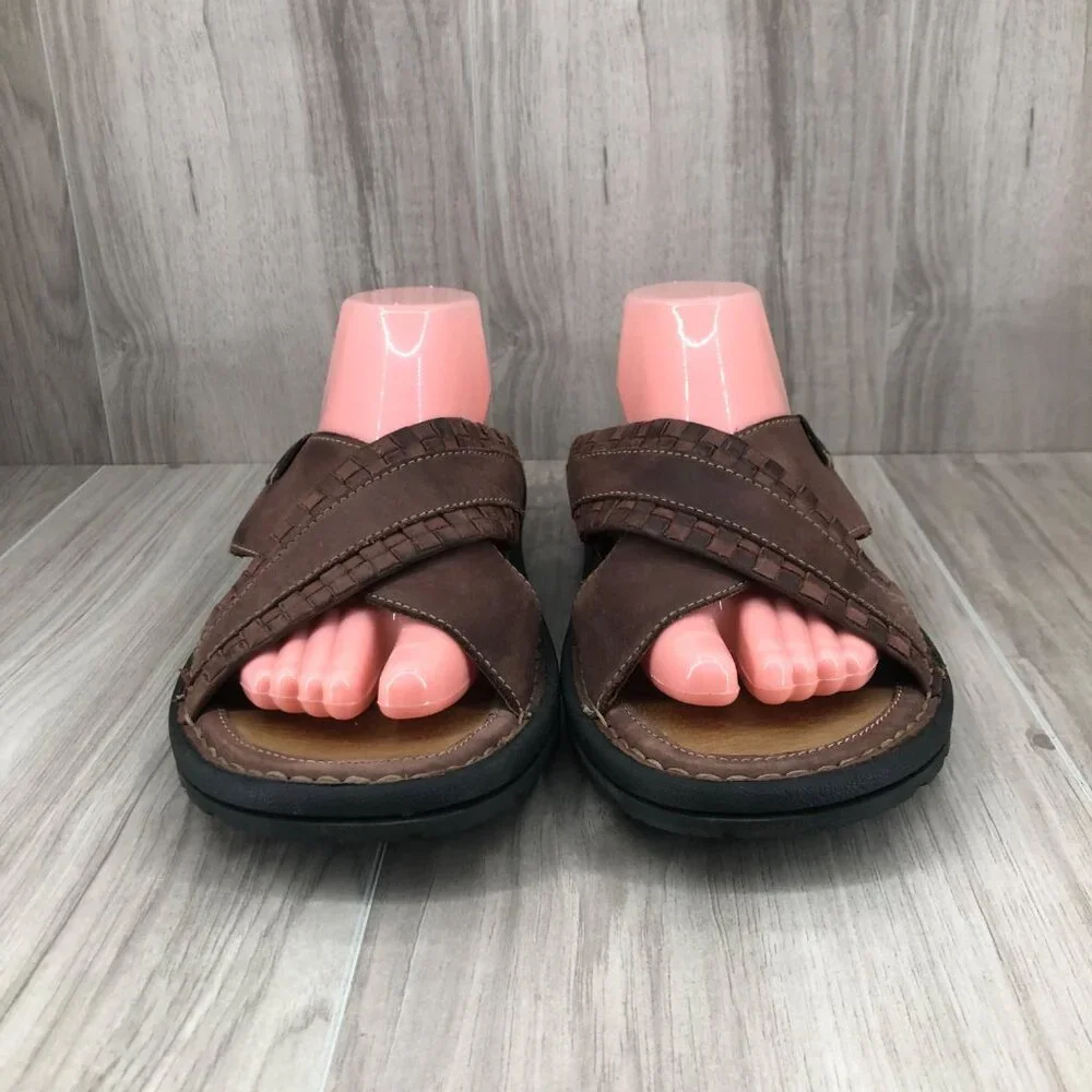Johnston & Murphy JM Sandals Mens 10M Brown Leather Slip On Shoes